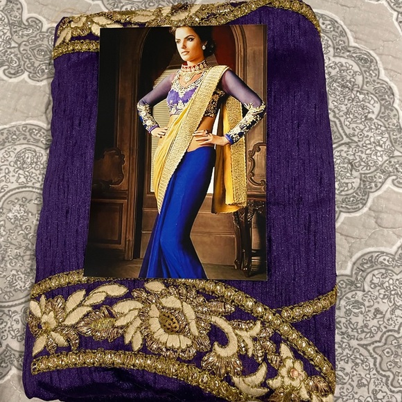 New Dark purple golden beige shaded net saree. - Picture 5 of 14